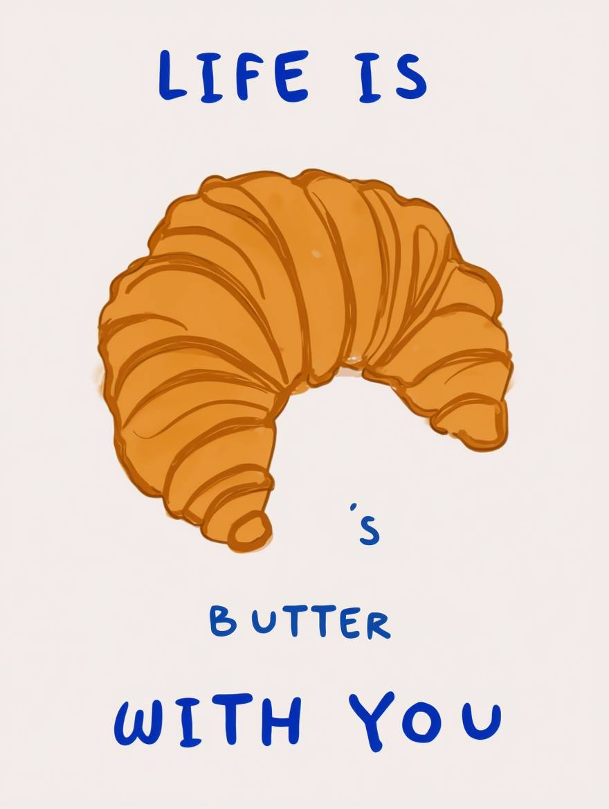 Golden Morning Croissant – Minimalist Breakfast Art Print