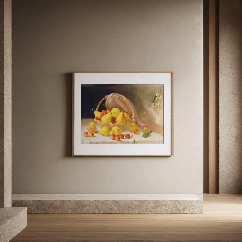 Kurv med pærer og paradisæbler – John F. Francis – Stilleben-kunsttryk