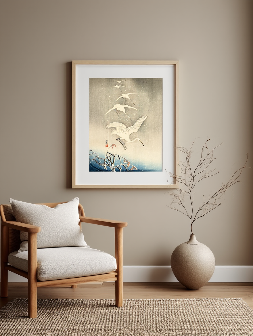 Ohara Koson - Five Egrets Descending in Snow Poster