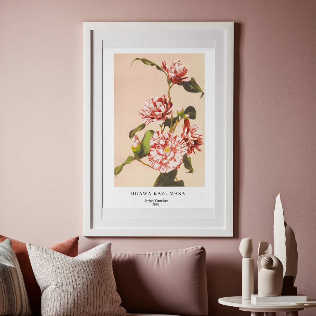 Ogawa Kazumasa - Striped Camellias Poster