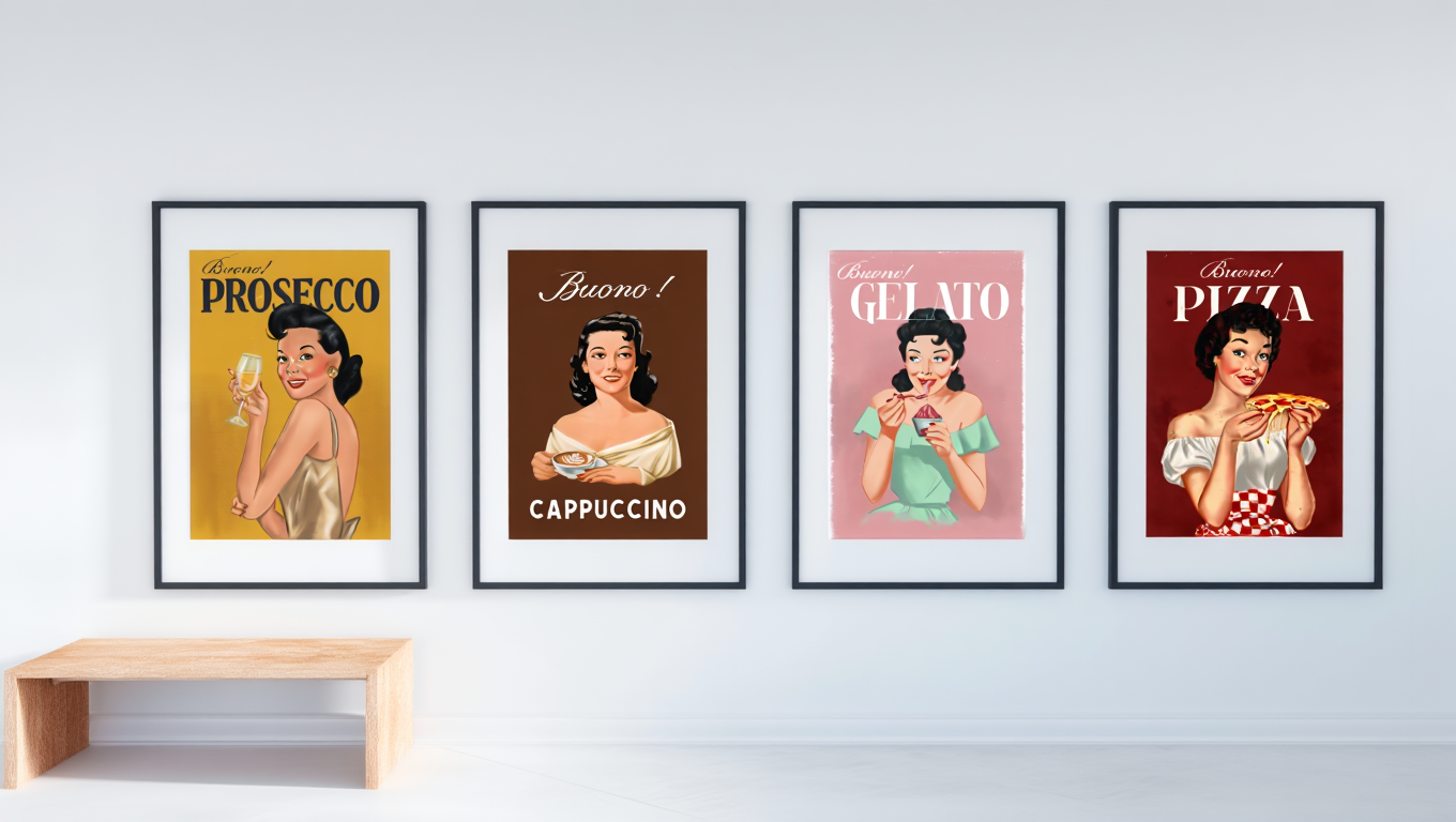 4 Vintage Italian Food Lovers Posters – Retro Pasta, Pizza & Culinary Wall Art