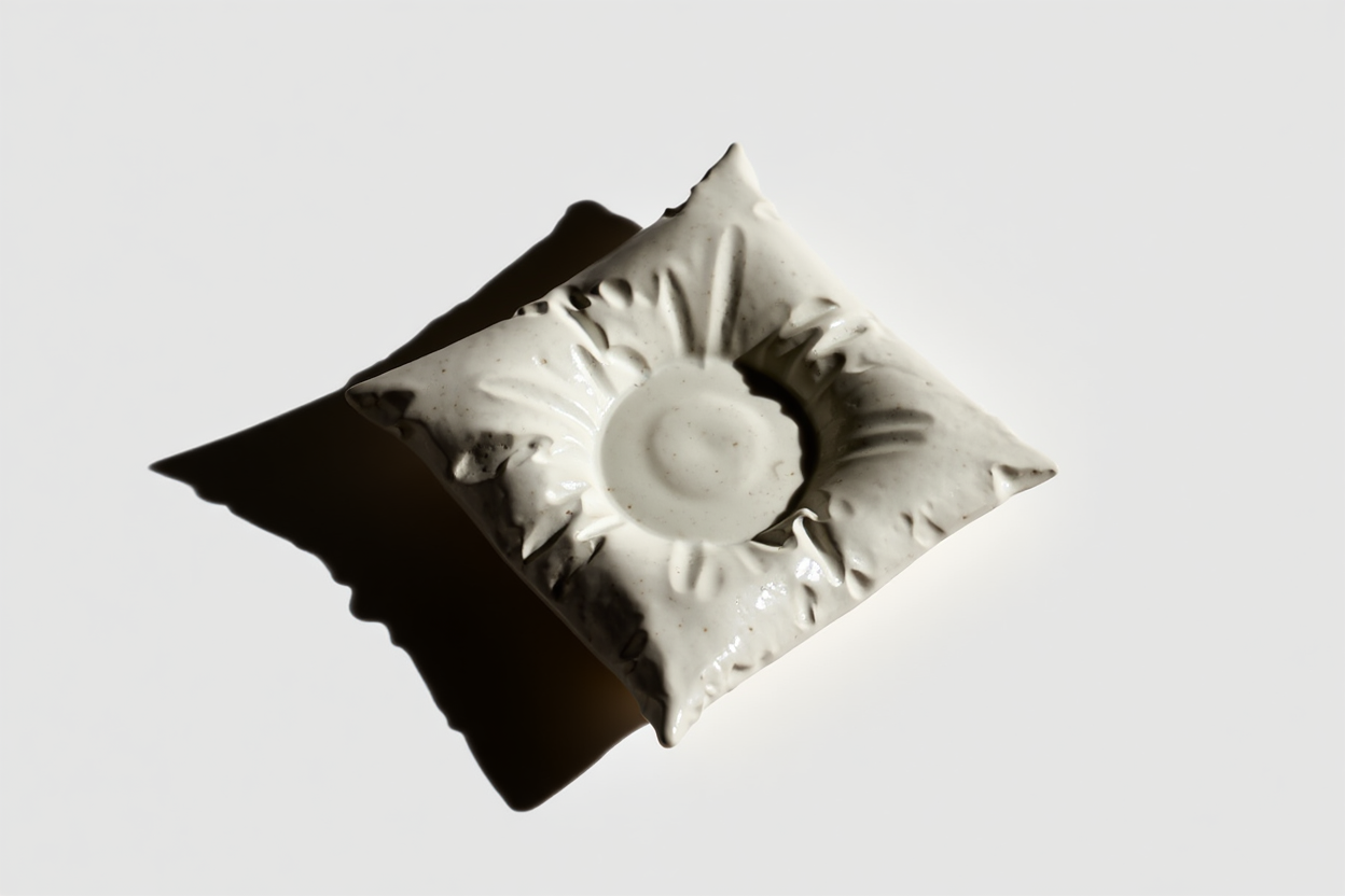 Minimalist Pillow Shaped Candle Tray – White Cream  Home Decor