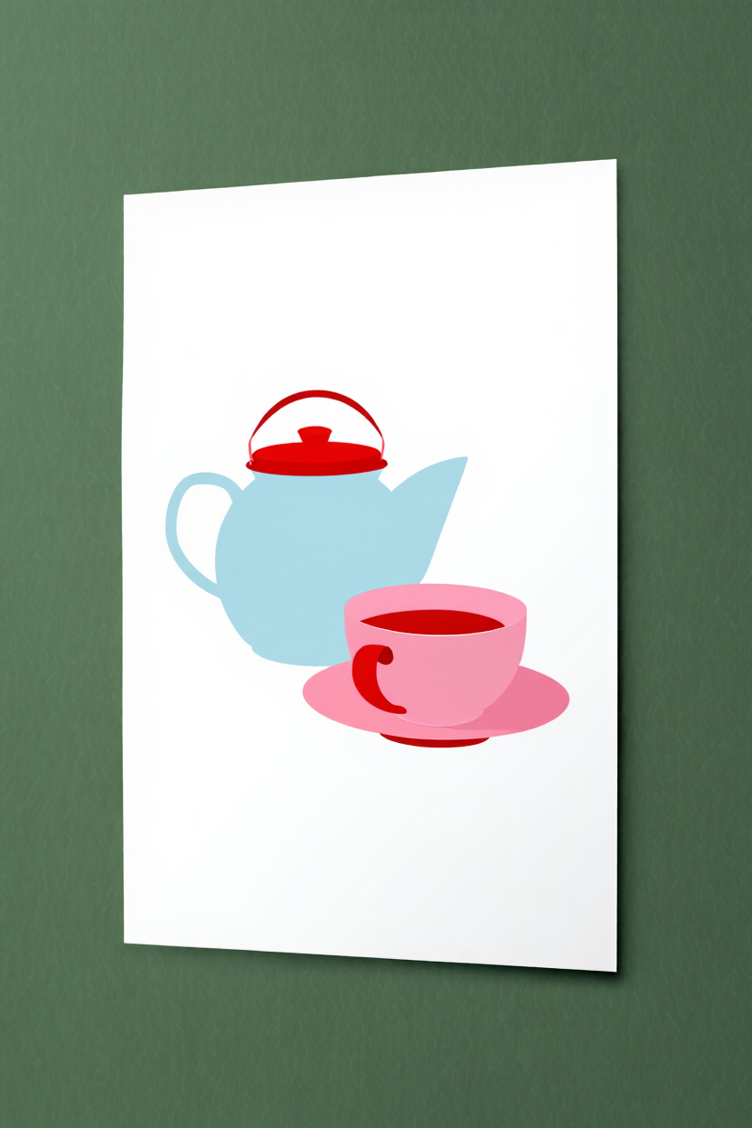 5 Colorful Afternoon Tea Party Prints – Red, Pink & Pastel Blue Nordic Picnic & Dessert Wall Art for Kitchen, Dining & Living Room Decor