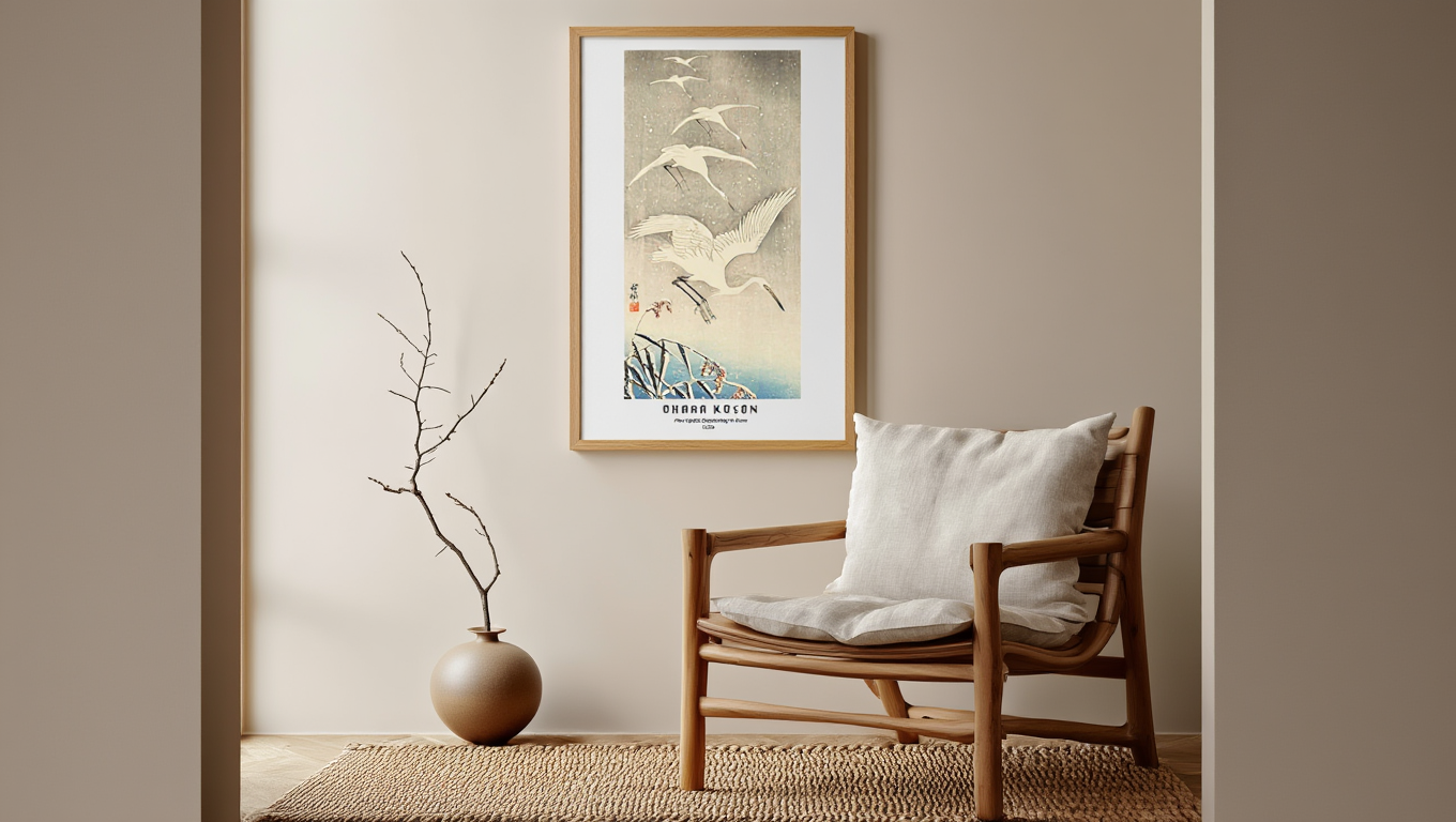 Ohara Koson - Five Egrets Descending in Snow Poster