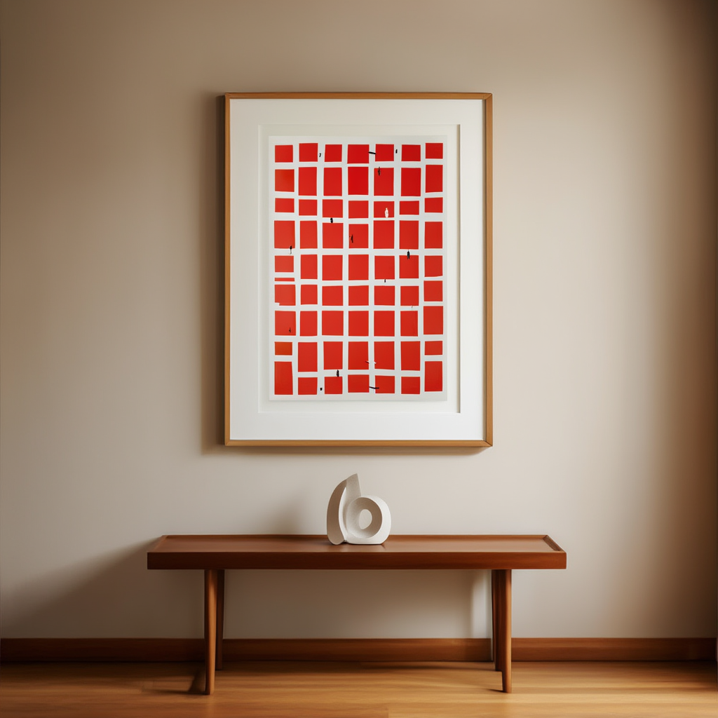 Red Squares Perspective – Geometric Minimalist Wall Art Print
