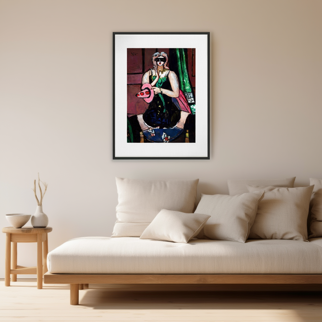 Max Beckmann – Carnival Mask, Green, Violet, and Pink ‘Columbine’ – Expressive Expressionist Portrait Print