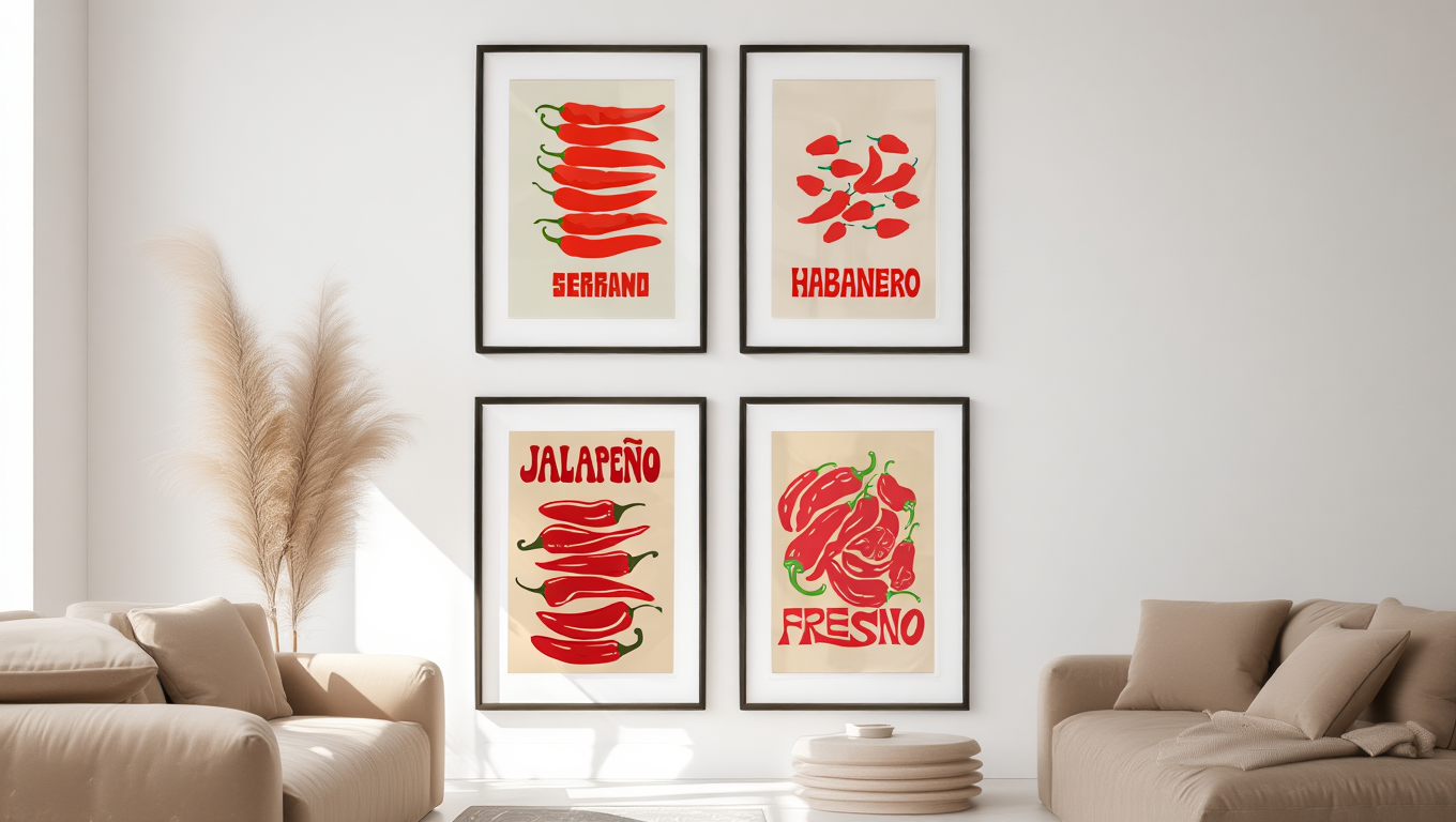 Modern Red Pepper Posters – Minimalist Kitchen Decor