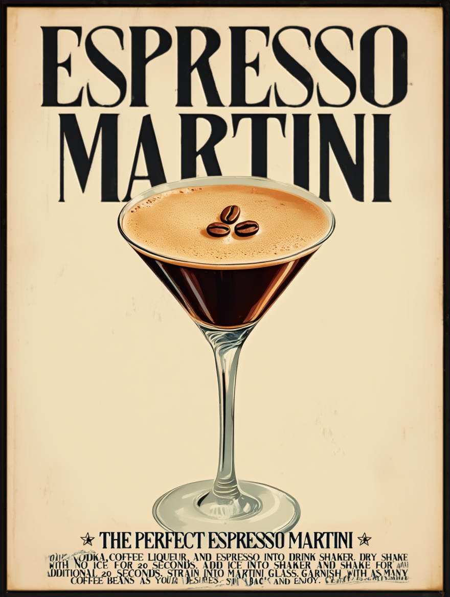 Set of 3 Espresso Martini Cocktail-Inspired Prints – Minimalist Bar Wall Art - Hakyarts