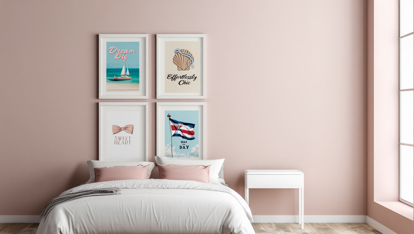 Trendy Preppy Coquette – Kitchen Wall Art Set of 4