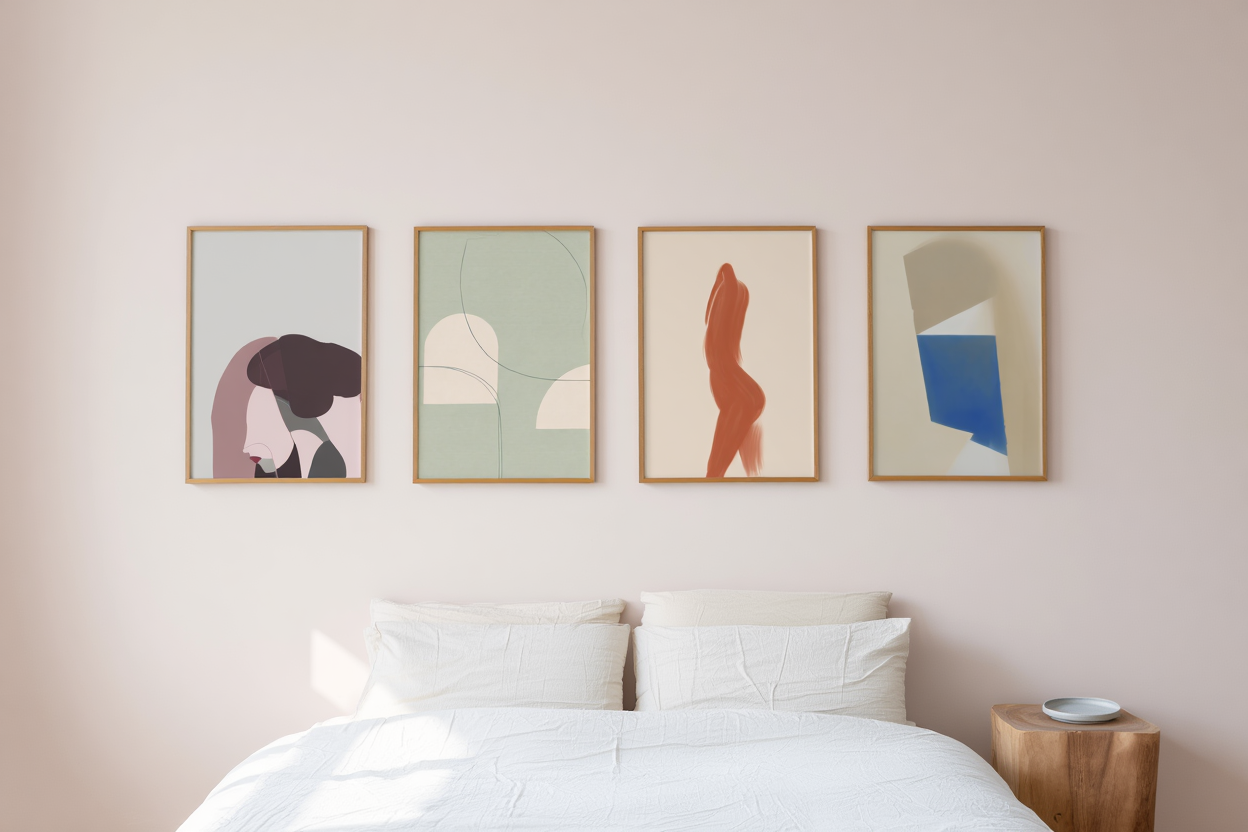 4 Geometric Abstract Portrait Prints – Dusty Pink & Gray Modern Wall Art for Living Room, Bedroom & Studio Decor