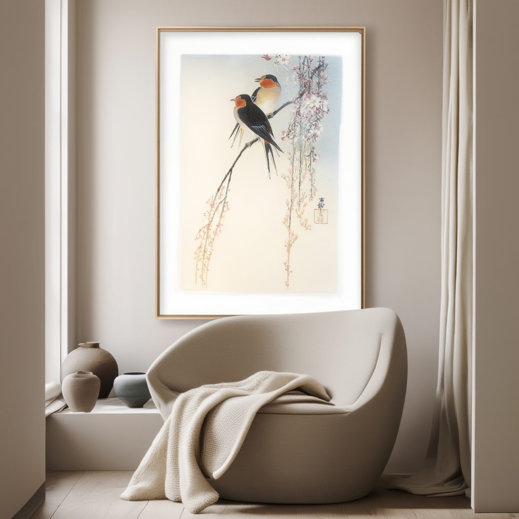 Swallows with Cherry Blossom – Ohara Koson Poster | Japanese Nature Art Print