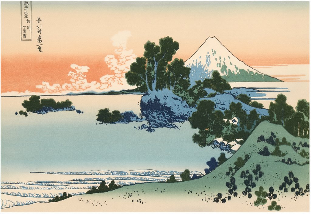 Shichiri Beach in Sagami Province – Katsushika Hokusai – Vintage Japanese Ukiyo-e Art Print