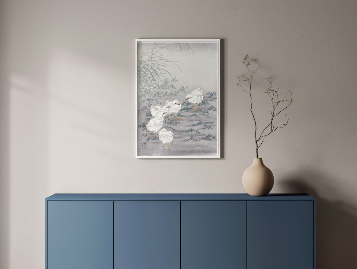 Ohara Koson – Five Chicks | Japanese Nature Art Print | Minimalist Animal Wall Art