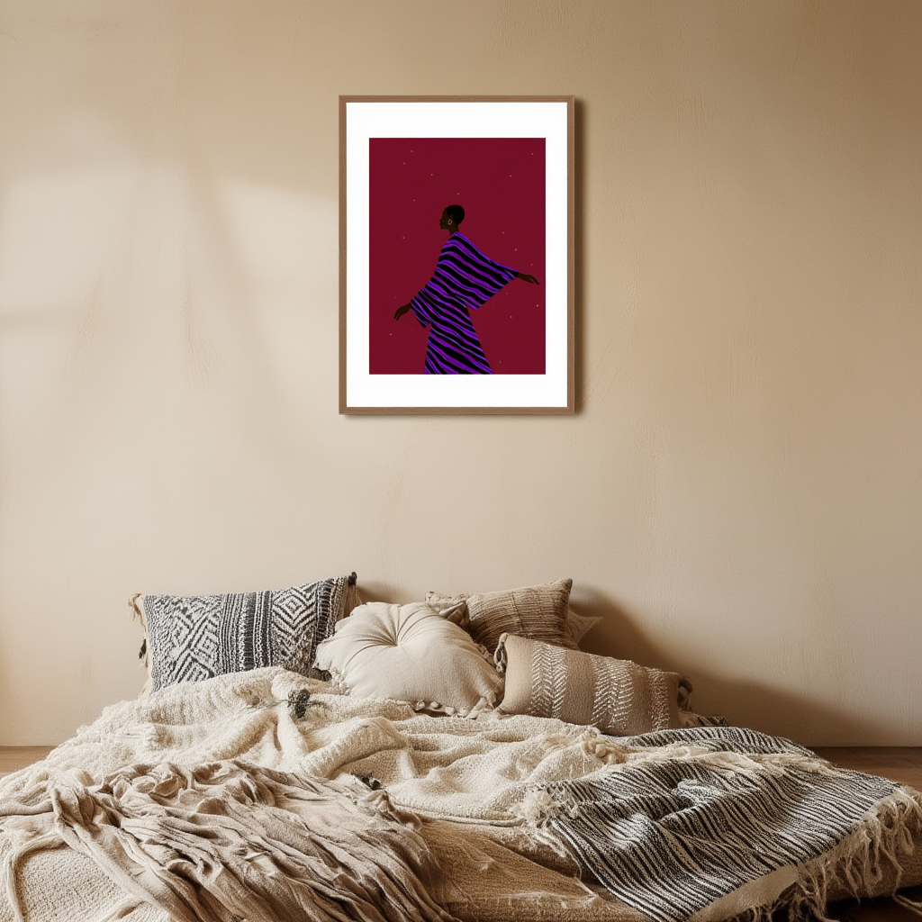 Dancing in Flow – Elegant Black Woman Art Print