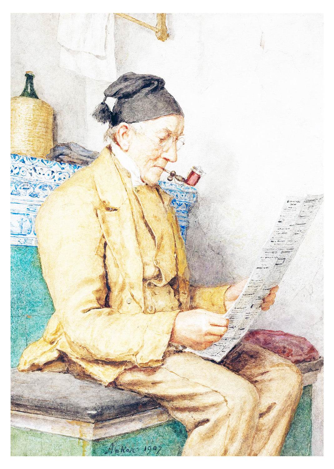 Reading Farmer Sitting By The Tiled Stove - Hakyarts