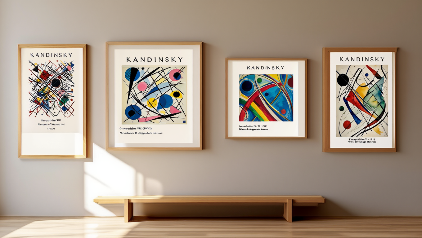 Kandinsky Geometric Abstract Wall Art – 4 Modern Bauhaus Prints | Colorful Minimalist Gallery Wall Décor for Home & Office