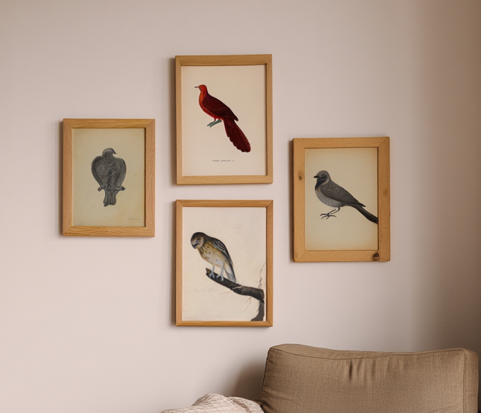 Vintage Aviary – 4-Piece Bird Art Prints Set