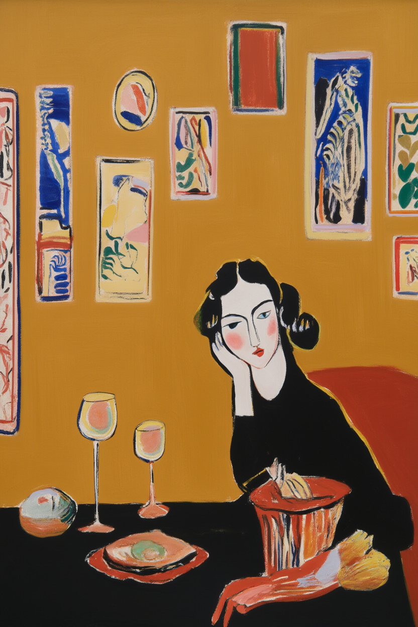 Set of 2 Modern Figurative Wall Art Prints – A Glass Tonight & Pensive Woman Minimalist Gallery Set