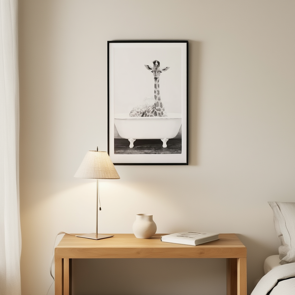 Affiche de girafe dans une baignoire