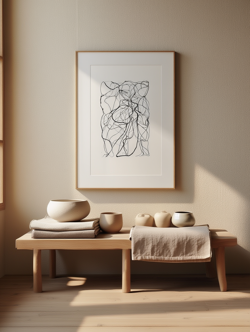 Linear Flow – Abstract Face & Body Line Drawing Wall Art Print