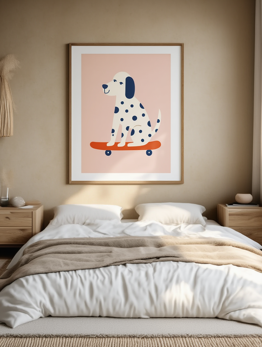 Dog Skating Art Print – Whimsical Animal Illustration for Modern Interiors