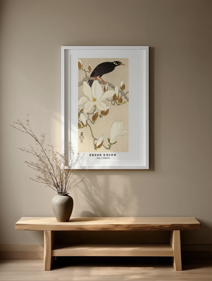 Ohara Koson - Myna på Magnolia-plakat