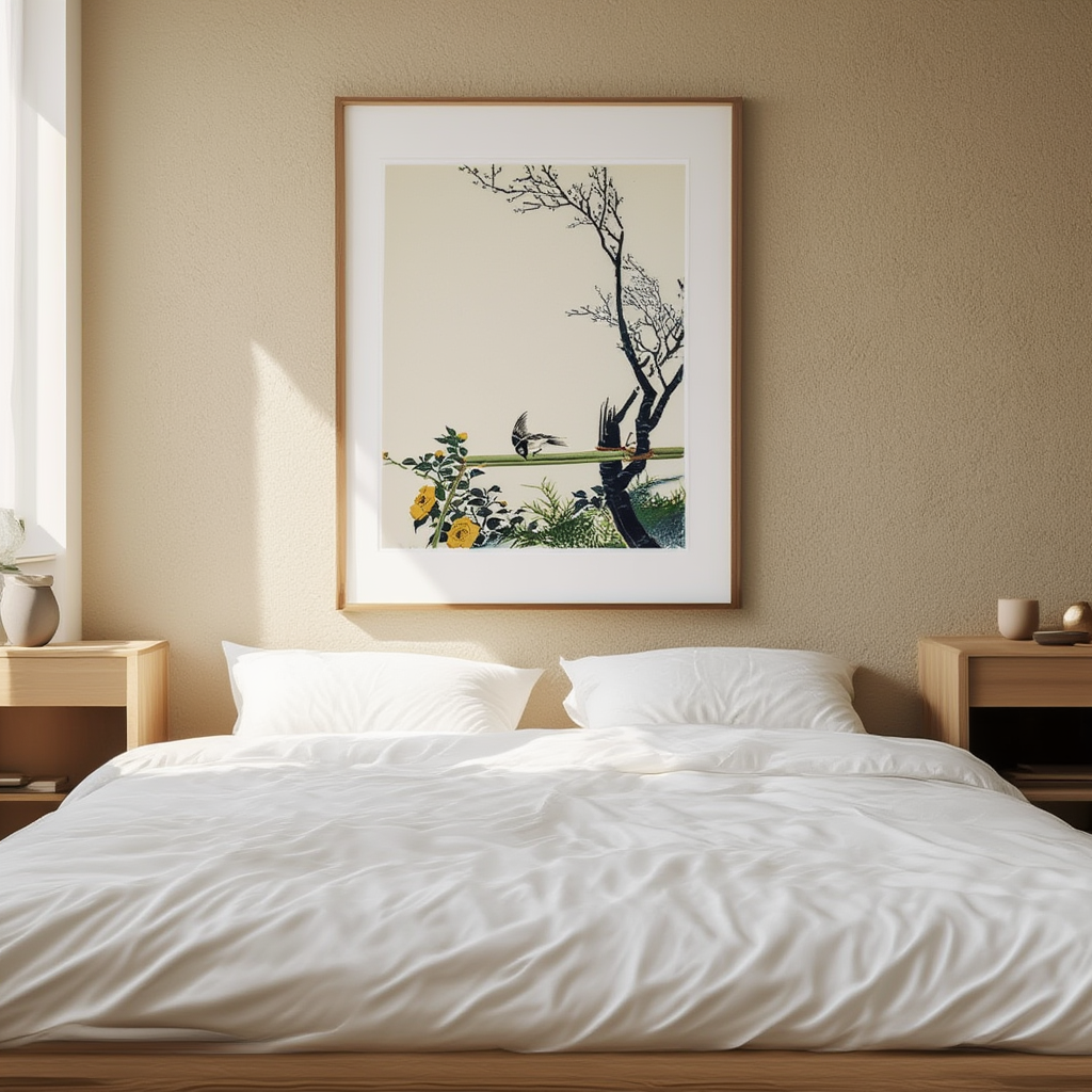 Stonechat on a Thin Stalk – Ohara Koson Poster | Japanese Nature Art Print