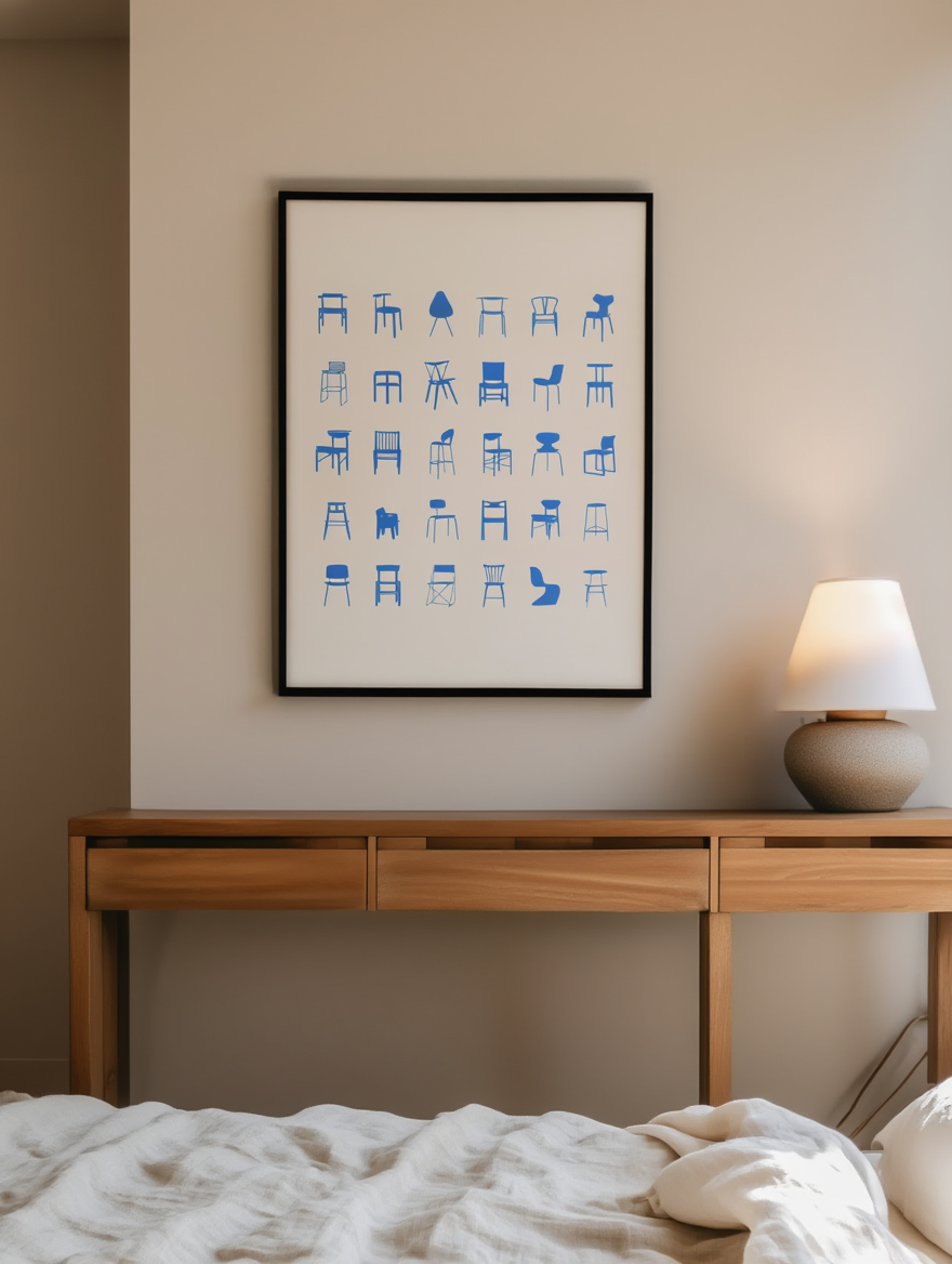 Modern Chairs Illustration – Minimalist Art Print for Stylish Interiors