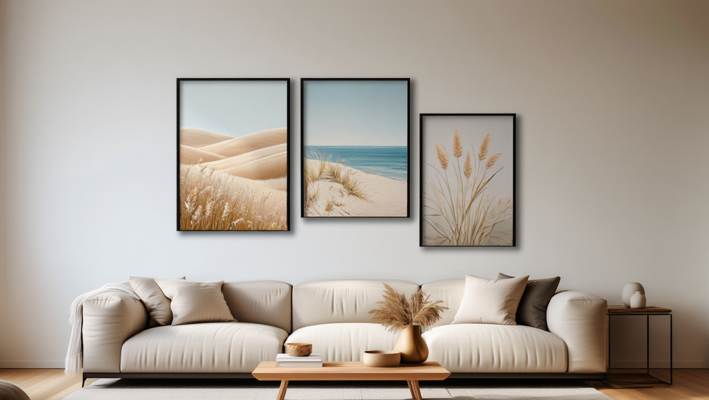 Beige Bohemian Beach Landscape – Office Set of 3 Prints