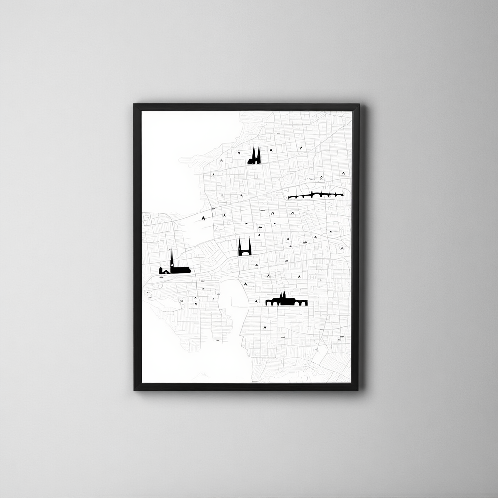 Prague City Map Poster – Minimalist Black & White Urban Wall Art Print