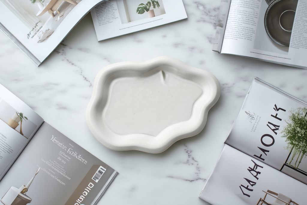 Minimalist Cloud Shaped Plaster Tray – White Cream  Home Decor