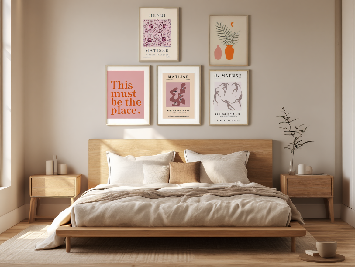 Matisse-Inspired Boho Wall Art Set — 5 Minimalist Abstract Prints in Pink Tones, Aesthetic Posters for Living Room or Bedroom Decor