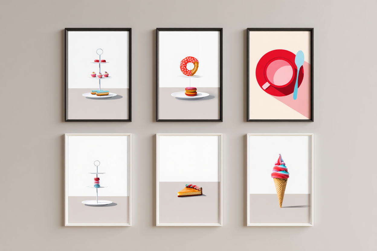 6 Nordic Dessert Prints – Minimalist Cake & Pastry Wall Art for Kitchen, Dining & Living Room Decor