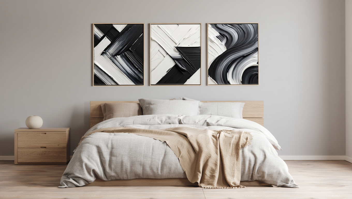 Abstract Black & White Canvas – Version 1 – Set of 3