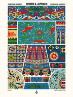 Illustration from L’Ornement Polychrome "Chinois & Japonais" by Auguste Racinet – Vintage French Decorative Art Print