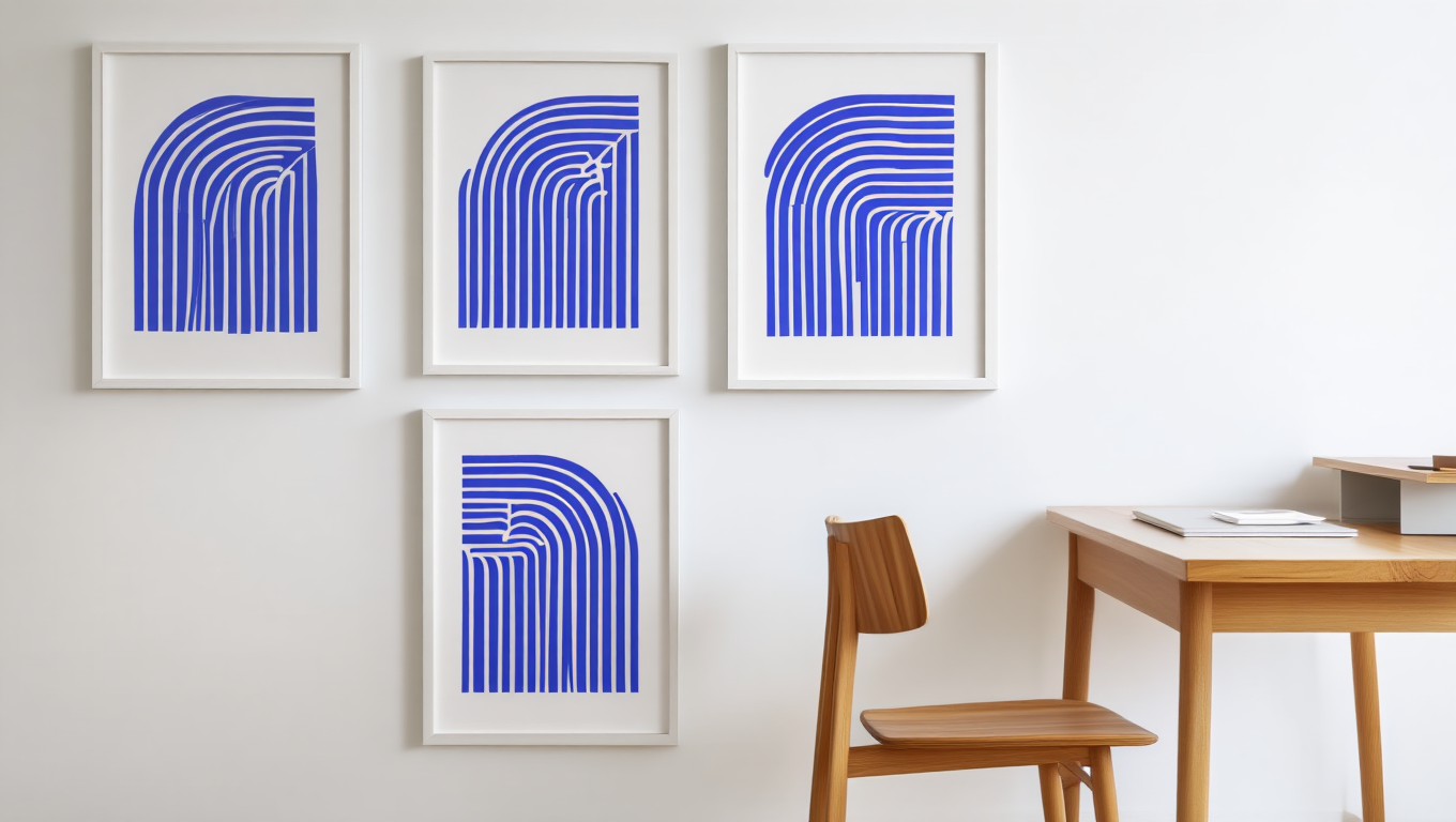Blue Bauhaus Rainbow – Living Room Set of 4 Modern Prints