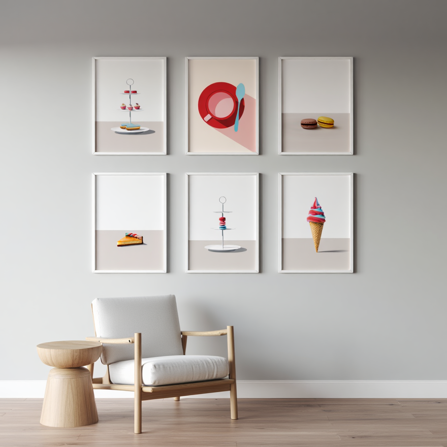 6 Nordic Dessert Prints – Minimalist Cake & Pastry Wall Art for Kitchen, Dining & Living Room Decor
