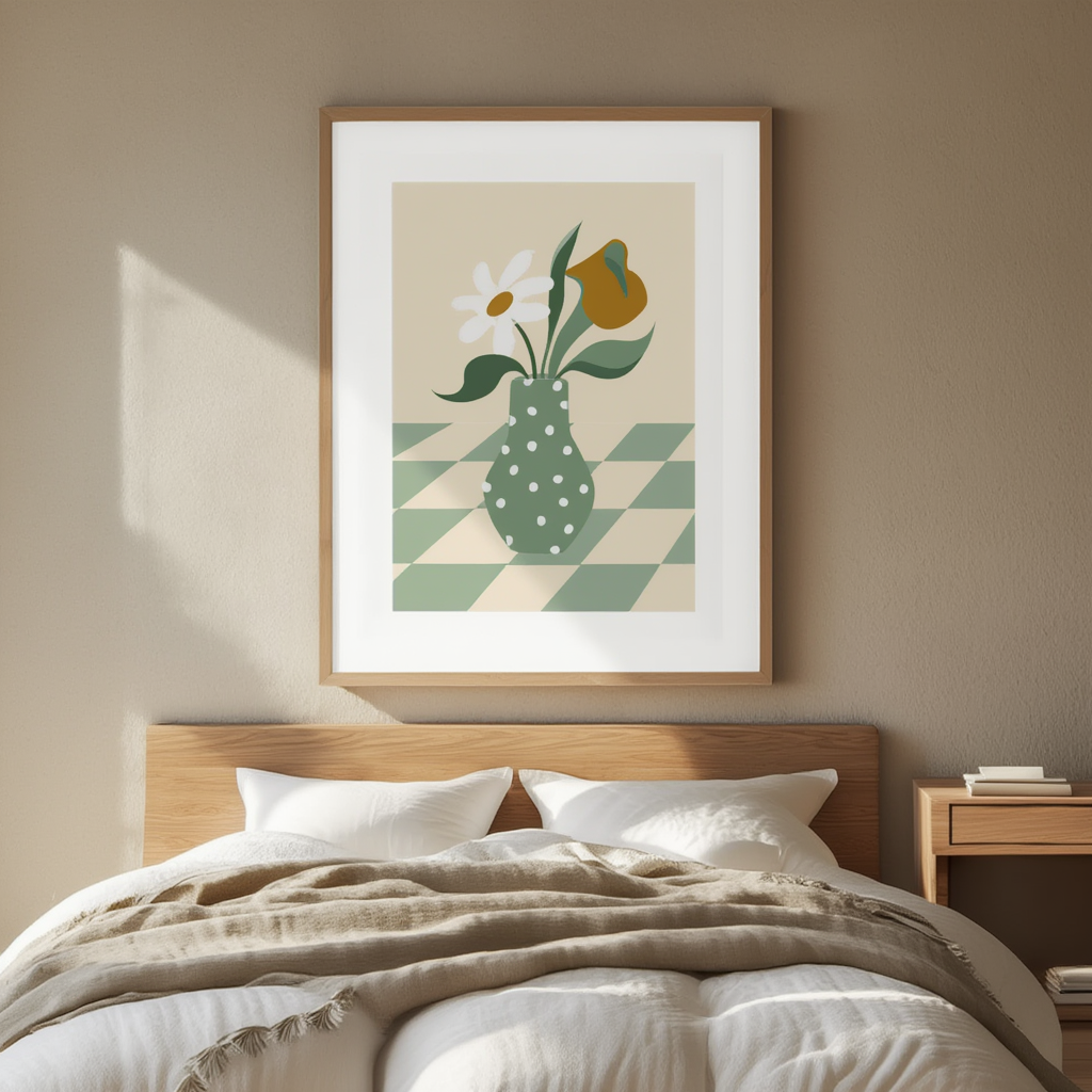 Quiet Arrangement – Vase on Table Art Print - Hakyarts