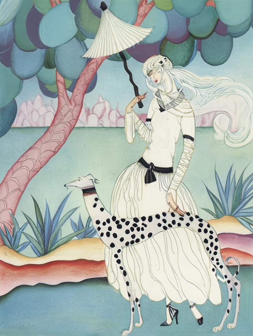 Woman with Dalmatian – Minimalist Figurative Art Print for Contemporary Interiors