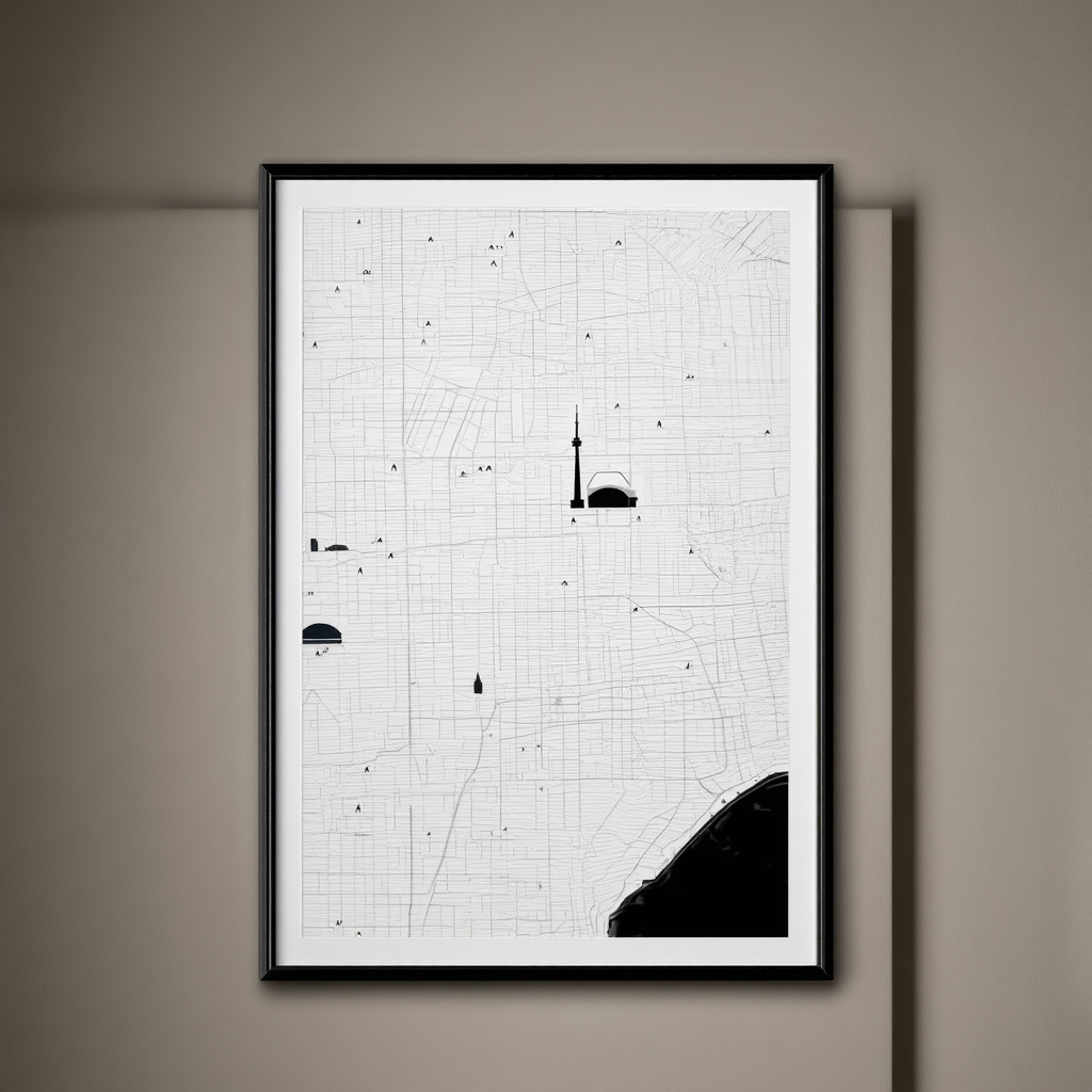 Toronto City Map Poster – Minimalist Black & White Urban Wall Art Print