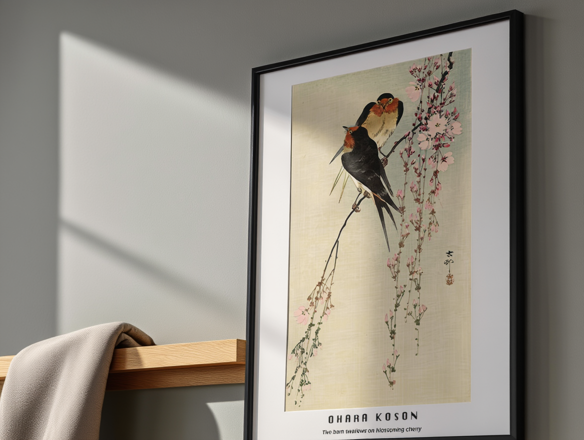 Ohara Koson - Two Barns Swallow on Blossoming Cherry