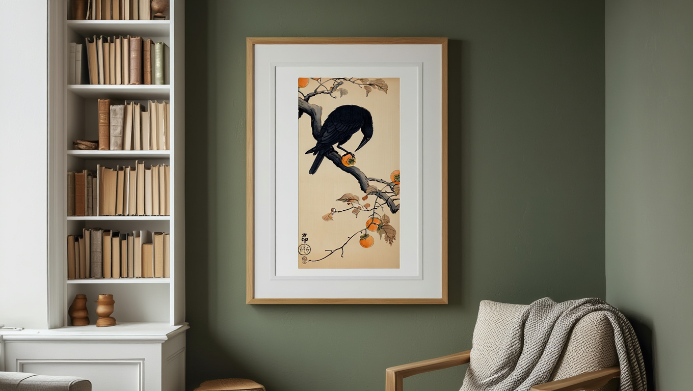 Ohara Koson - Crow eating a Persimmon Poster