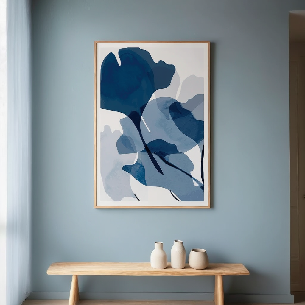 Abstract Blue Watercolour Leaves No 2 Poster