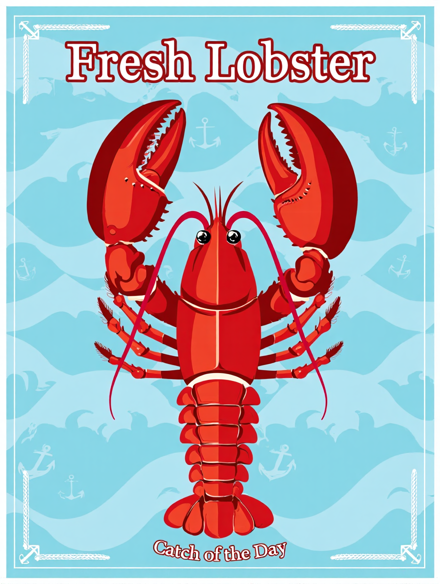 4 Retro Seafood Posters – Sardines, Crab, Lobster & Fish Wall Art Prints