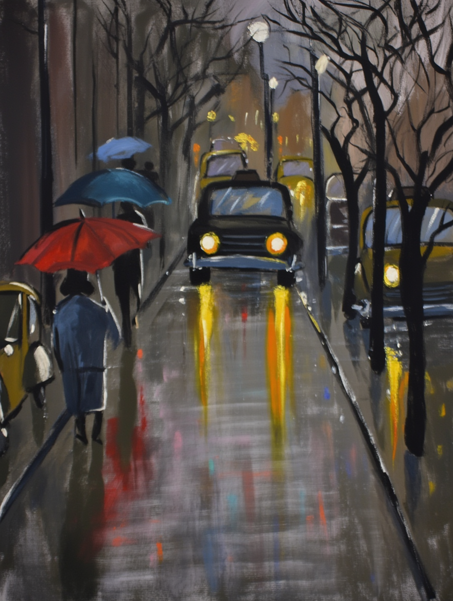 Rain in the City – Atmospheric Urban Landscape Art Print
