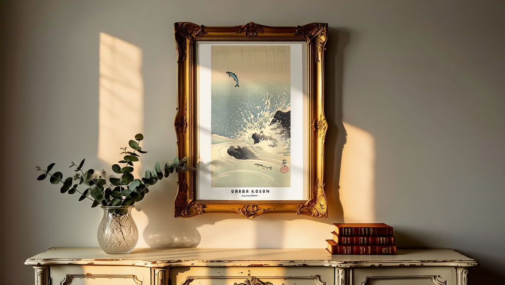 Ohara Koson - Leaping Salmon Poster