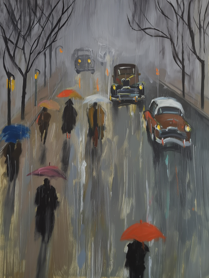 City Streets in the Rain – Moody Contemporary Wall Art Poster