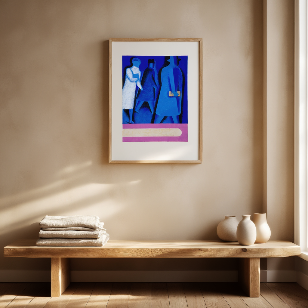 Blue Ballet Twin Figures – Graceful Dancer Art Print in Soft Blue Tones