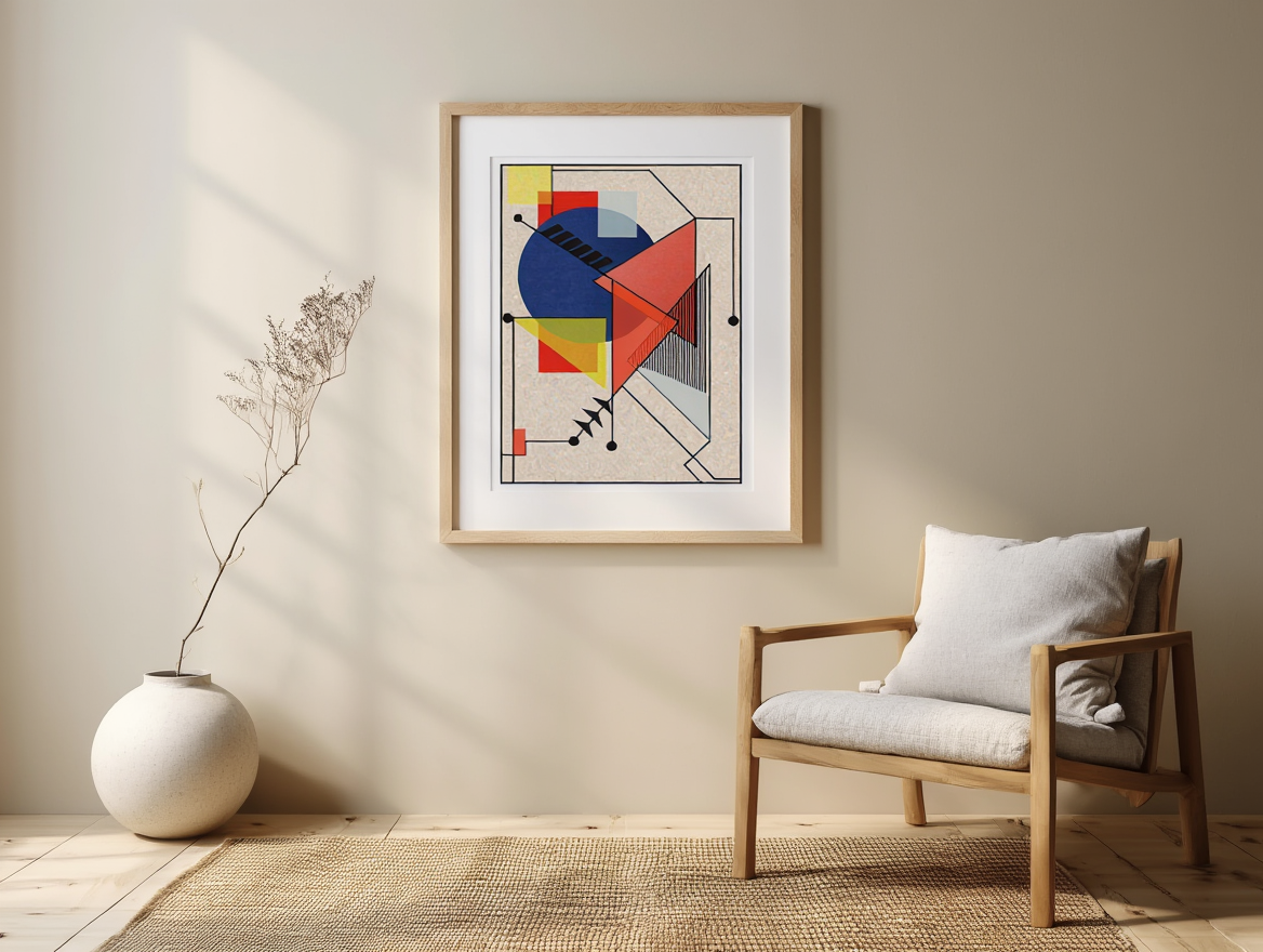 Midcentury Bauhaus Design Print – Modern Abstract Art Poster