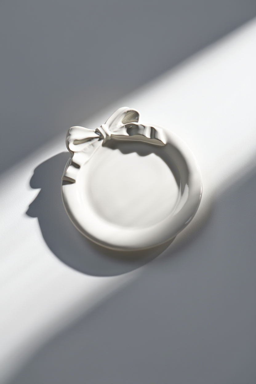 Minimalist Bow Shaped Storage Tray – White Cream  Home Decor